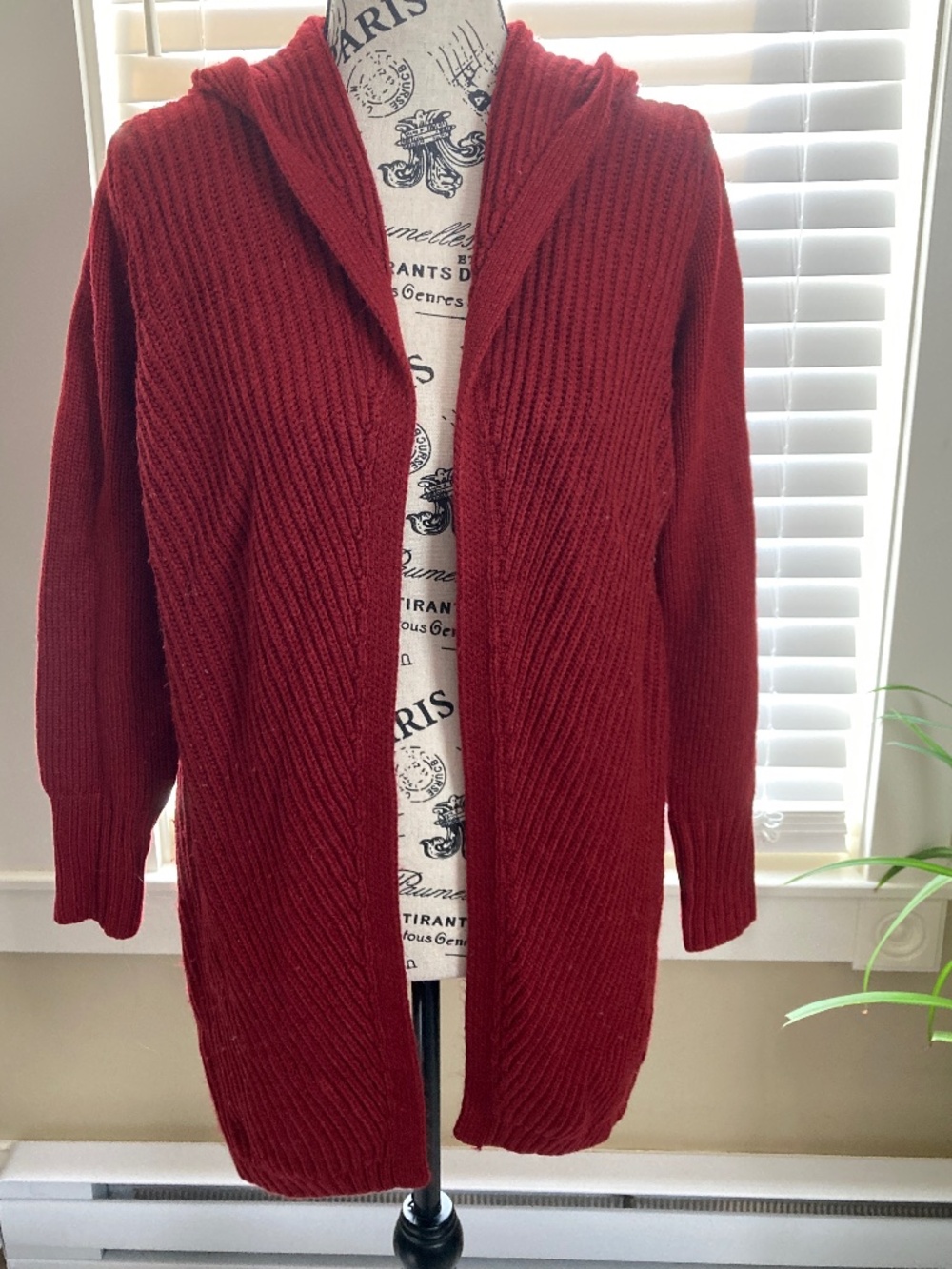 Red Hooded Sweater Cardigan XS